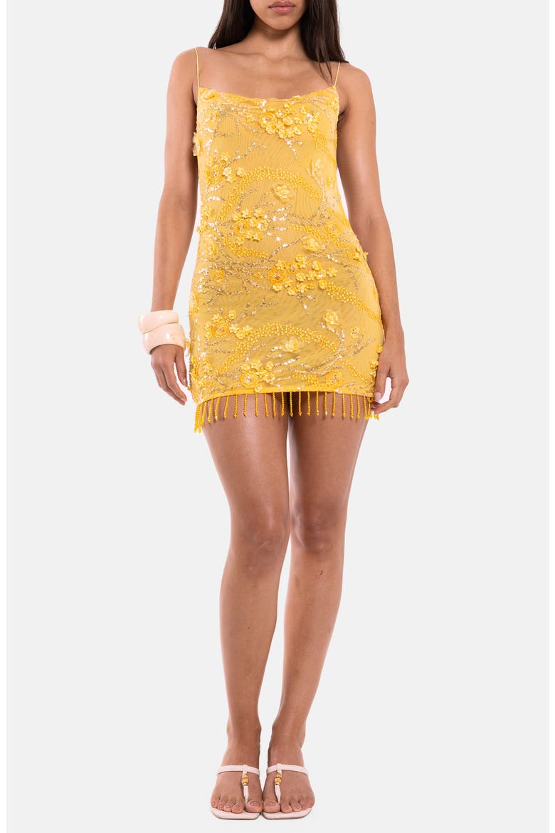 Beaded Mesh Mirage Minidress, Alternate, color, YELLOW