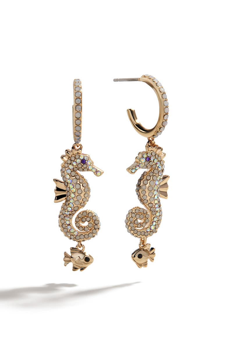 BaubleBar Vela Seashorse Drop Hoop Earrings, Alternate, color, Gold/ Clear