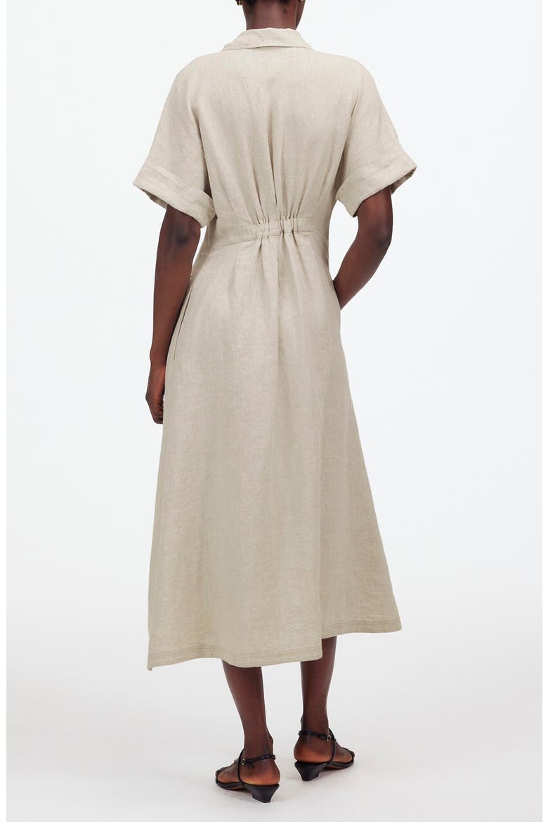 Pleated Button Front Linen Midi Shirtdress, Alternate, color, OAT COLOR LINEN