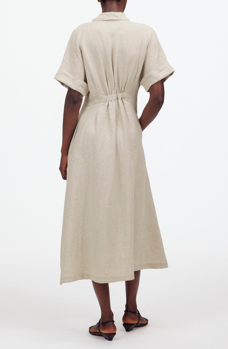 Madewell Pleated Button Front Linen Midi Shirtdress, Alternate, color,