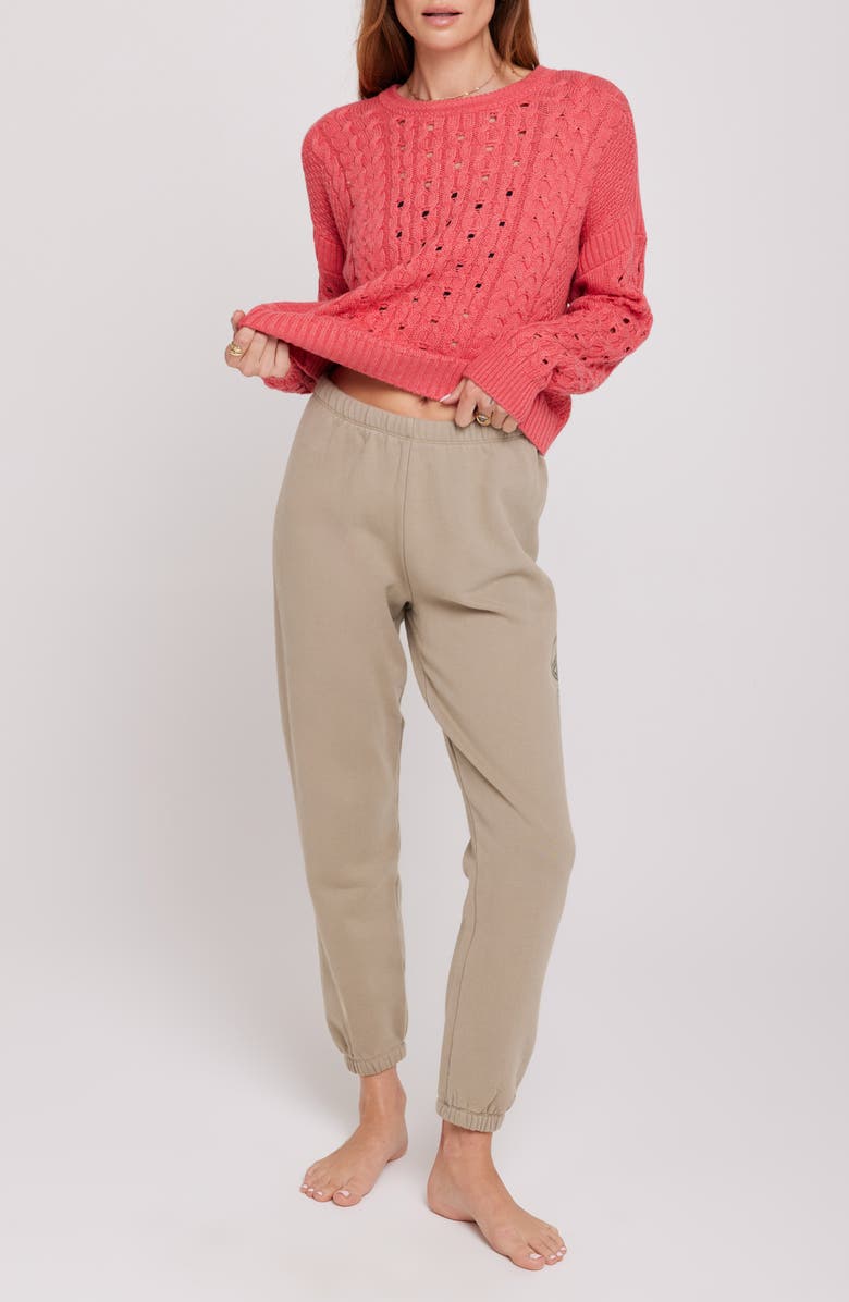 Spiritual Gangster Gemma Cable Knit Sweater, Alternate, color, Coral