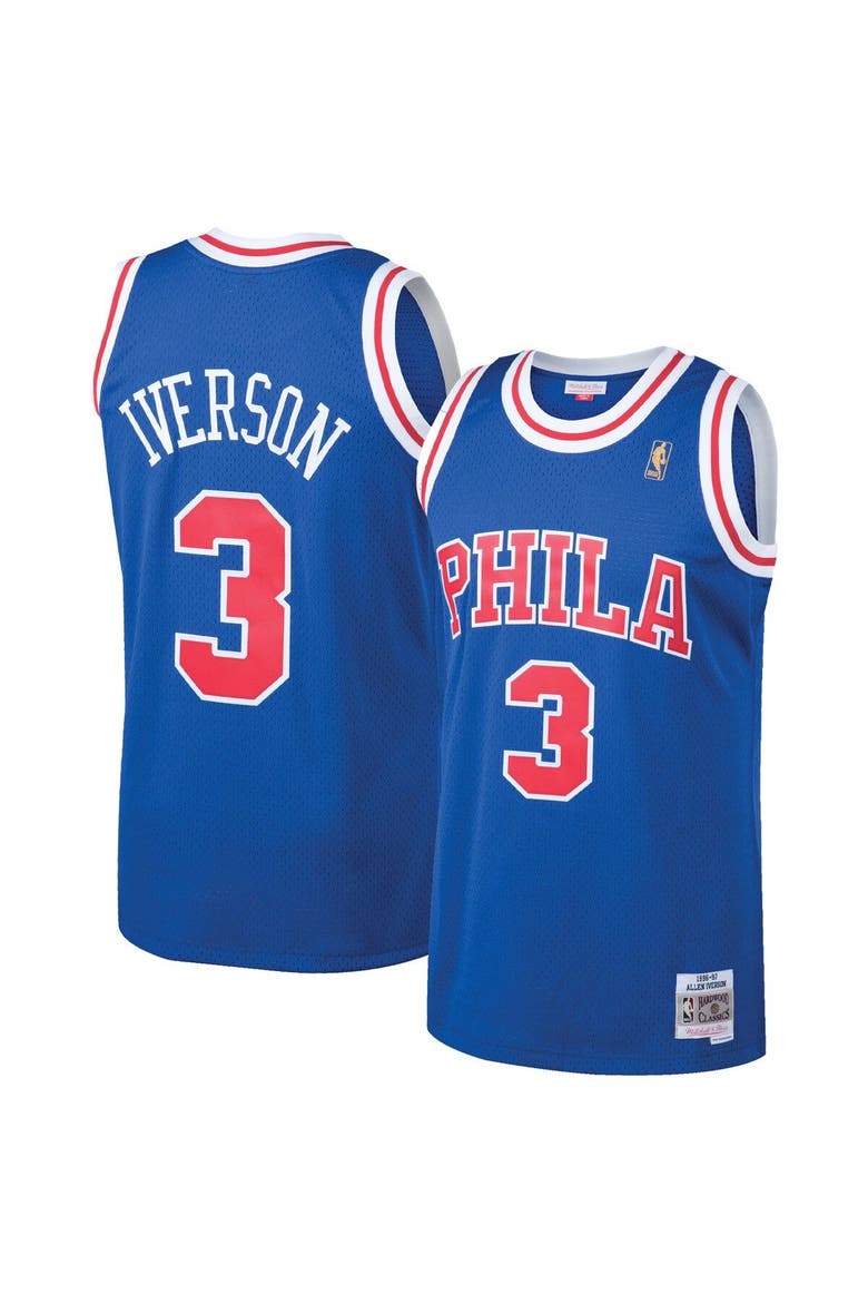 Men's Mitchell & Ness Allen Iverson Royal Philadelphia 76ers 1996/97 Hardwood Classics Throwback Swingman Jersey, Alternate, color, Royal