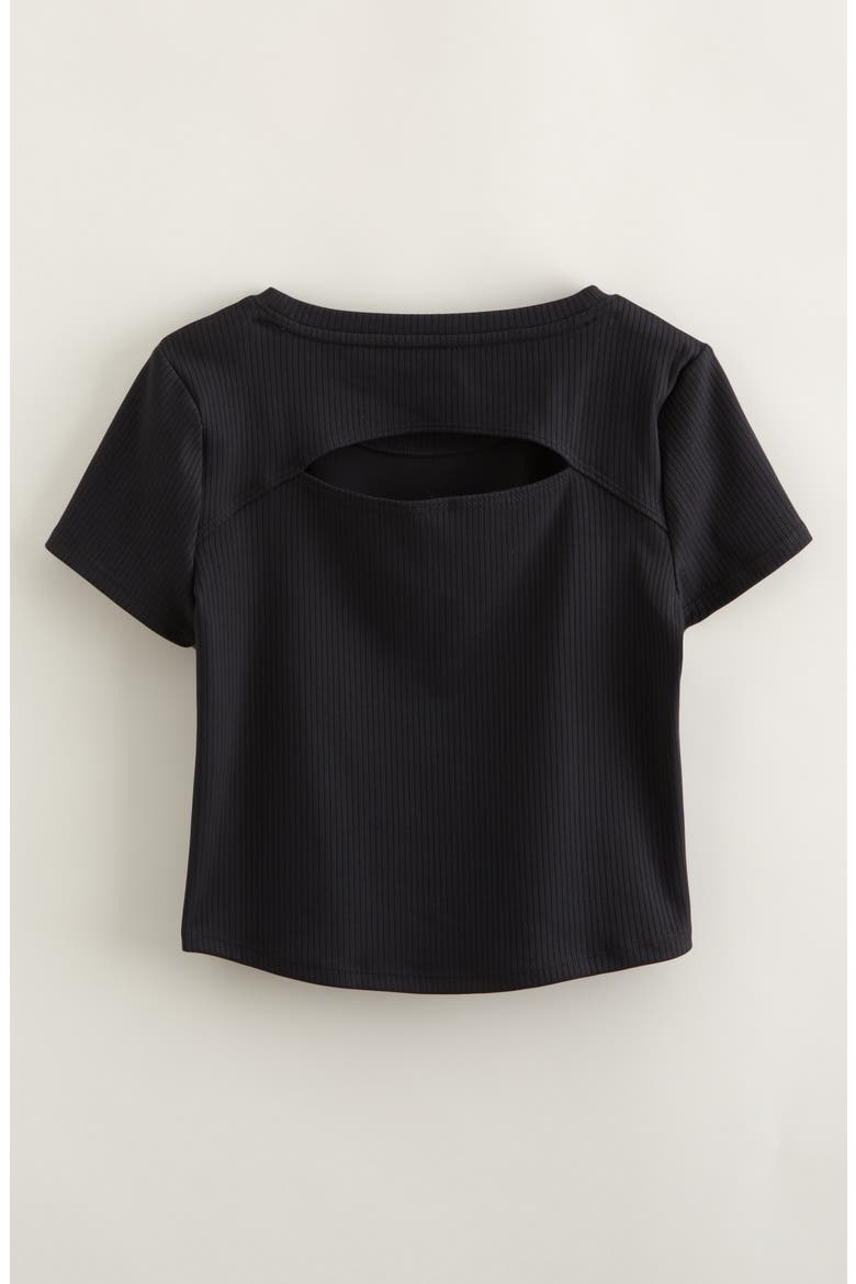 Kids' All in Cutout Rib T-Shirt, Alternate, color, BLACK