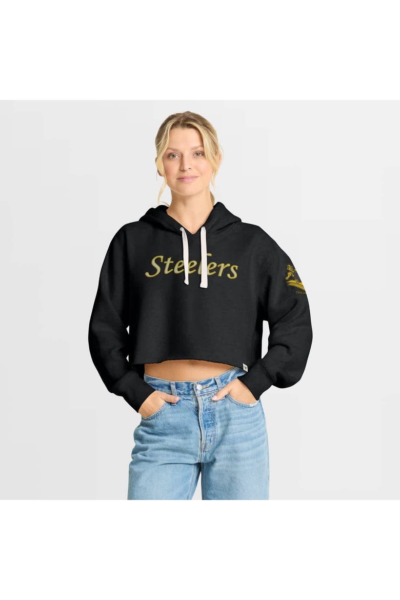 Women's Fanatics Black Pittsburgh Steelers Oversized Hometown Heritage Cropped Hoodie, Main, color, Black