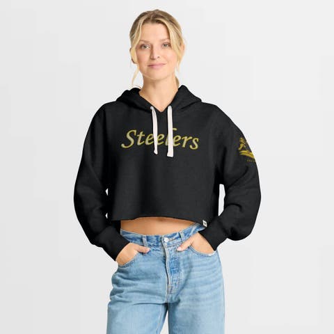 Women's Fanatics Black Pittsburgh Steelers Oversized Hometown Heritage Cropped Hoodie