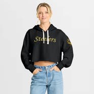 FANATICS Women's Fanatics Black Pittsburgh Steelers Oversized Hometown Heritage Cropped Hoodie