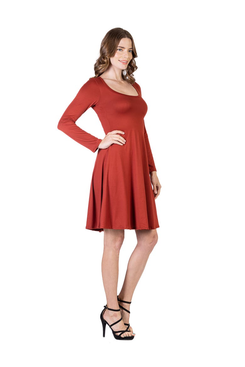 Classic Long Sleeve Flared Mini Dress, Alternate, color, Rust