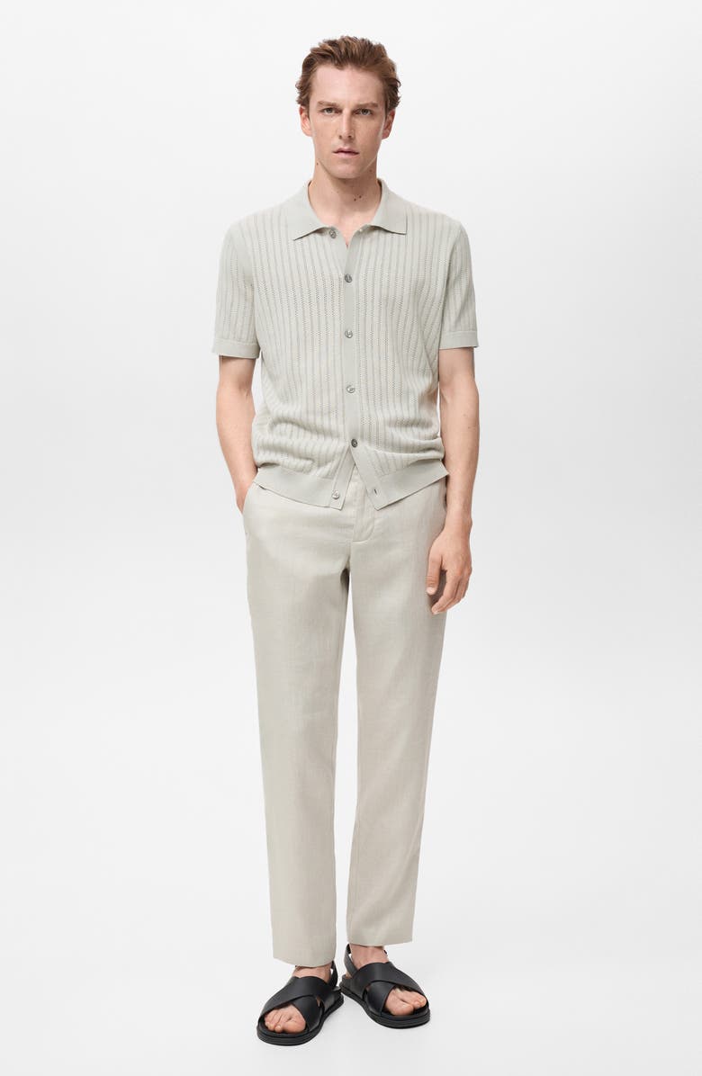 MANGO Slim Fit Flat Front Linen Pants, Alternate, color, Sand