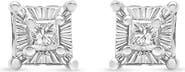 Haus of Brilliance Silver 1/4 Ct Miracle Princess Solitaire Stud Earrings with Hidden Halo