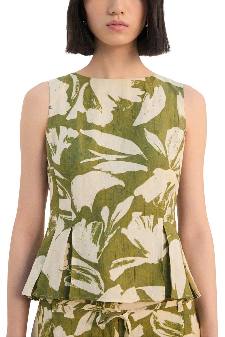 Printed Peplum Top, Main, color, GREEN