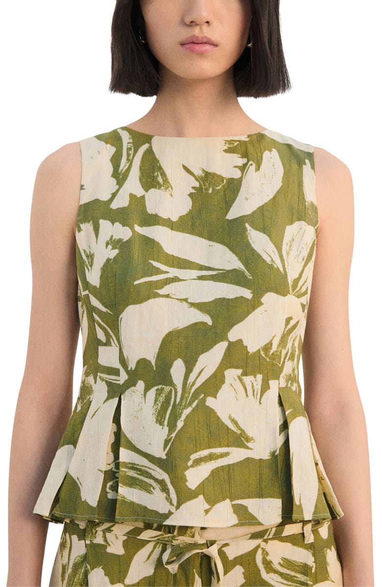 MANGO Printed Peplum Top, Main, color, Green