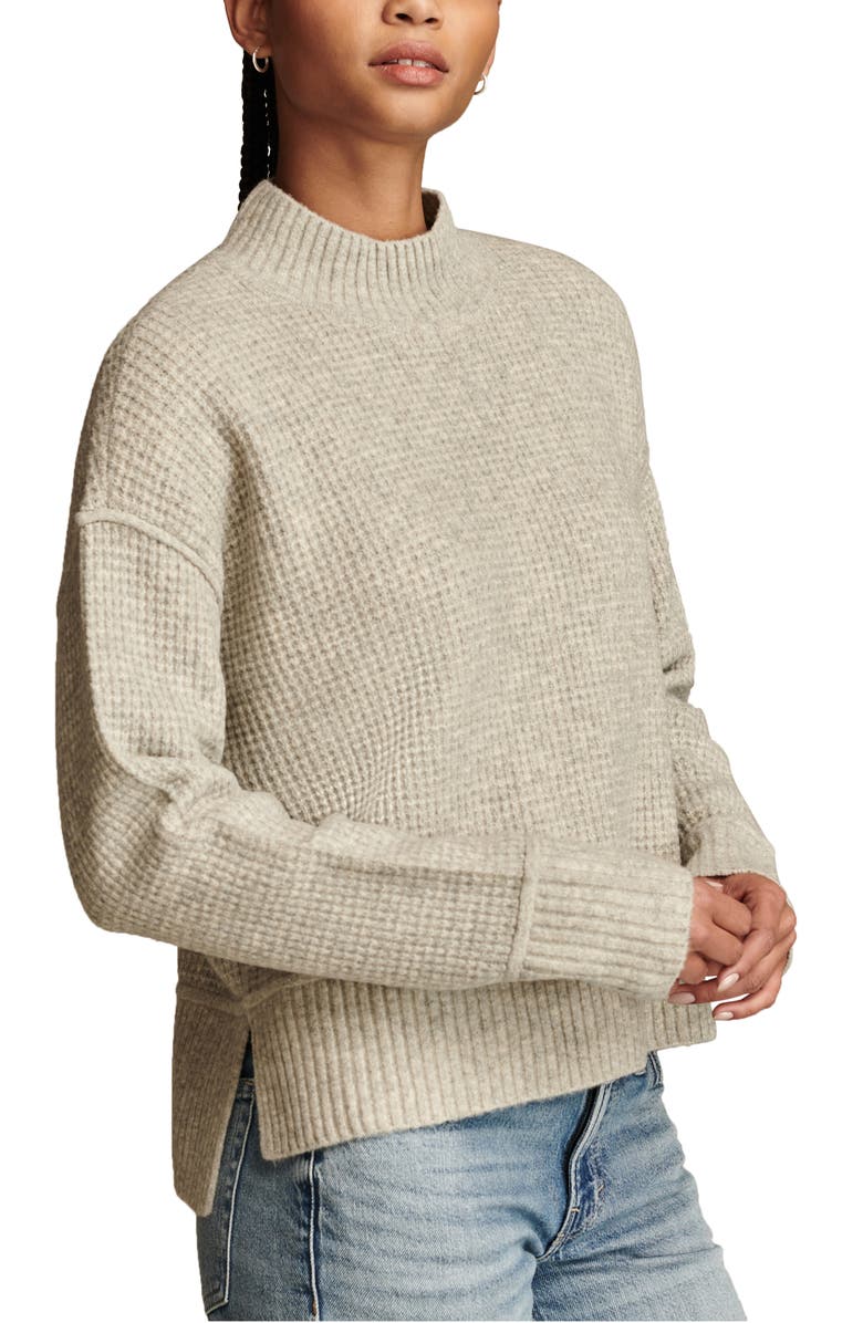 Lucky Brand Waffle Stitch Mock Neck Sweater, Alternate, color, Light Heather Grey