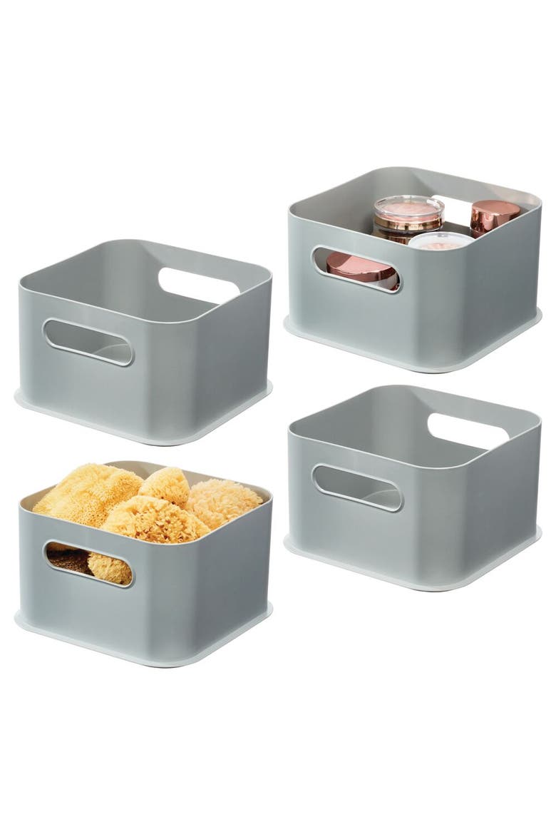 Storage Bins with Handles - Organize Kitchen, Bathroom, or Home Office - Set of 4 - Gray, Main, color, Gray