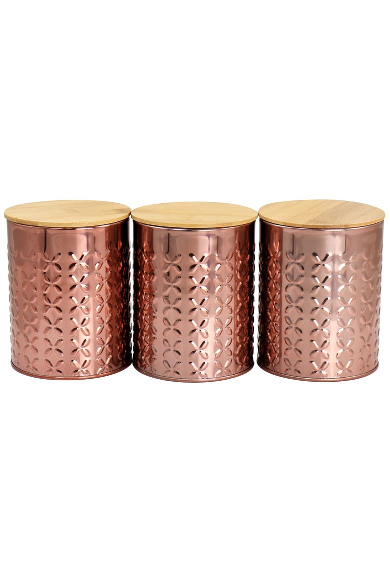 3 Piece Kitchen Canister Set with Wood Lids, Main, color, Rose Gold
