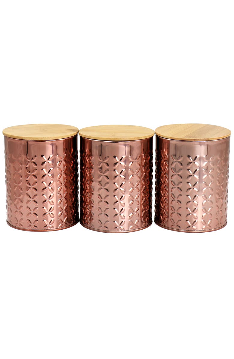 Megachef 3 Piece Kitchen Canister Set with Wood Lids, Main, color, Rose Gold