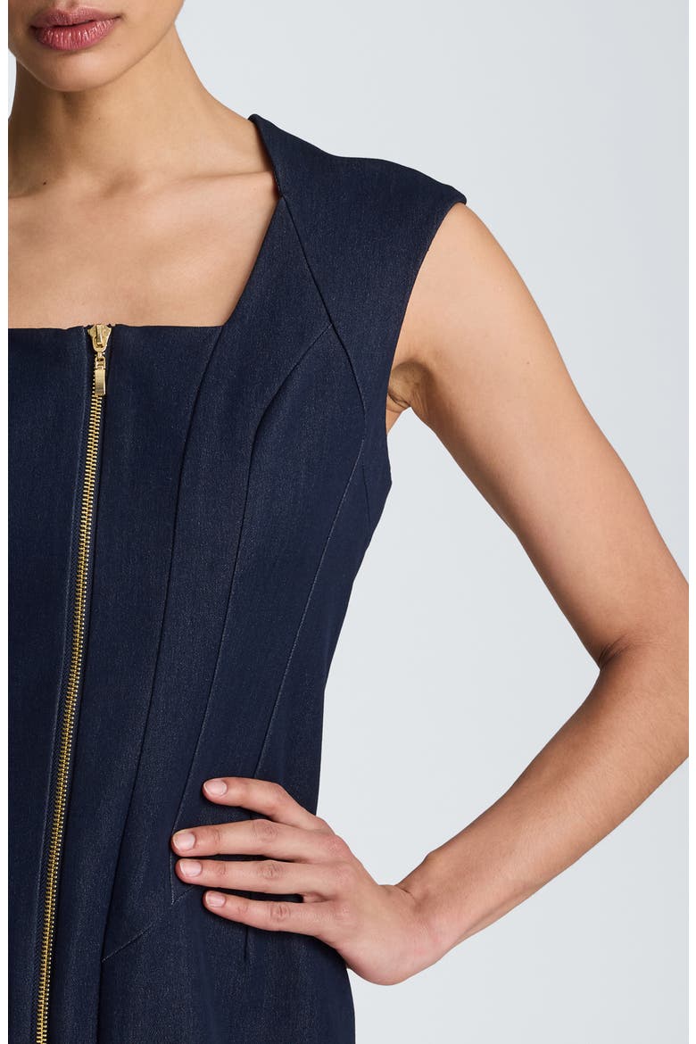 Panelled Front Zip Minidress, Alternate, color, INDIGO FAUX DENIM