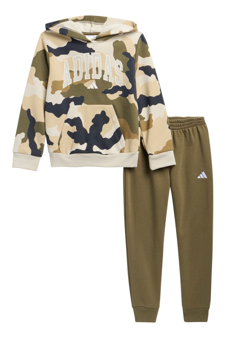 Kids' Camo Printed Fleece Hoodie & Pants Set, Main, color, OLIVE