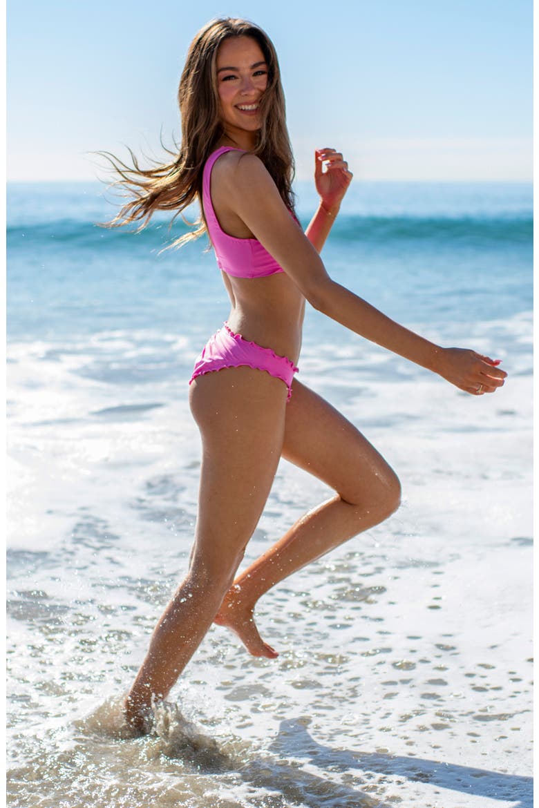 Merrow Hipster Bikini Bottoms, Alternate, color, BRIGHT PINK