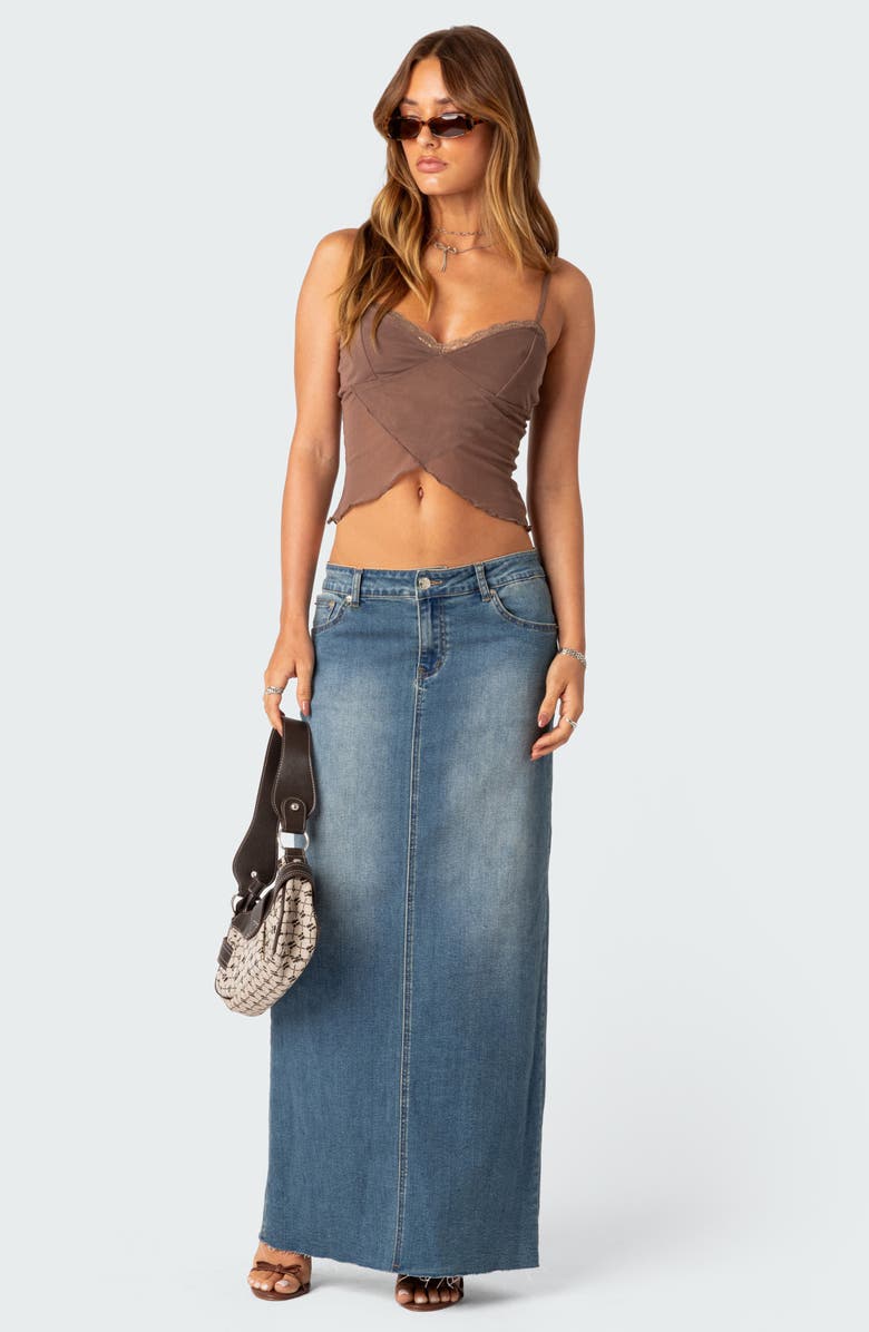 EDIKTED Crossover Crop Mesh Tank, Alternate, color, Brown