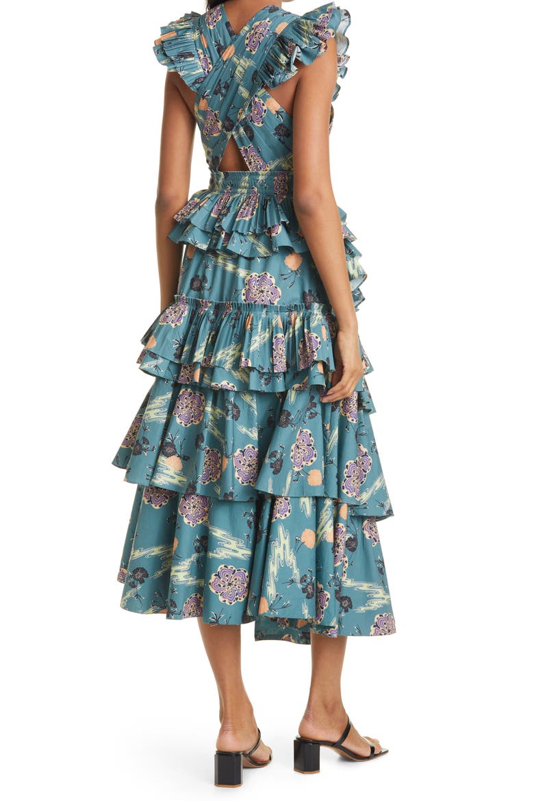 Aurore Floral Ruffle Cotton Dress, Alternate, color, RIVER