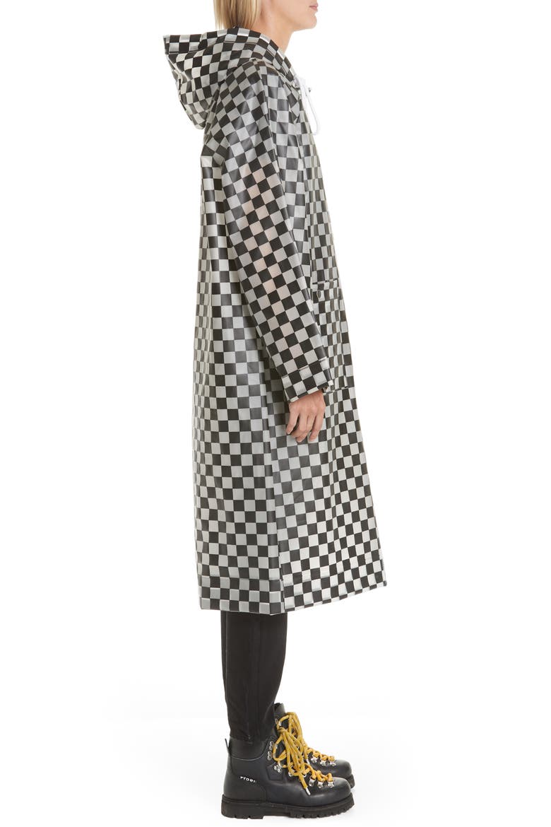PSWL Checkerboard Hooded Raincoat, Alternate, color, BLACK/ WHITE
