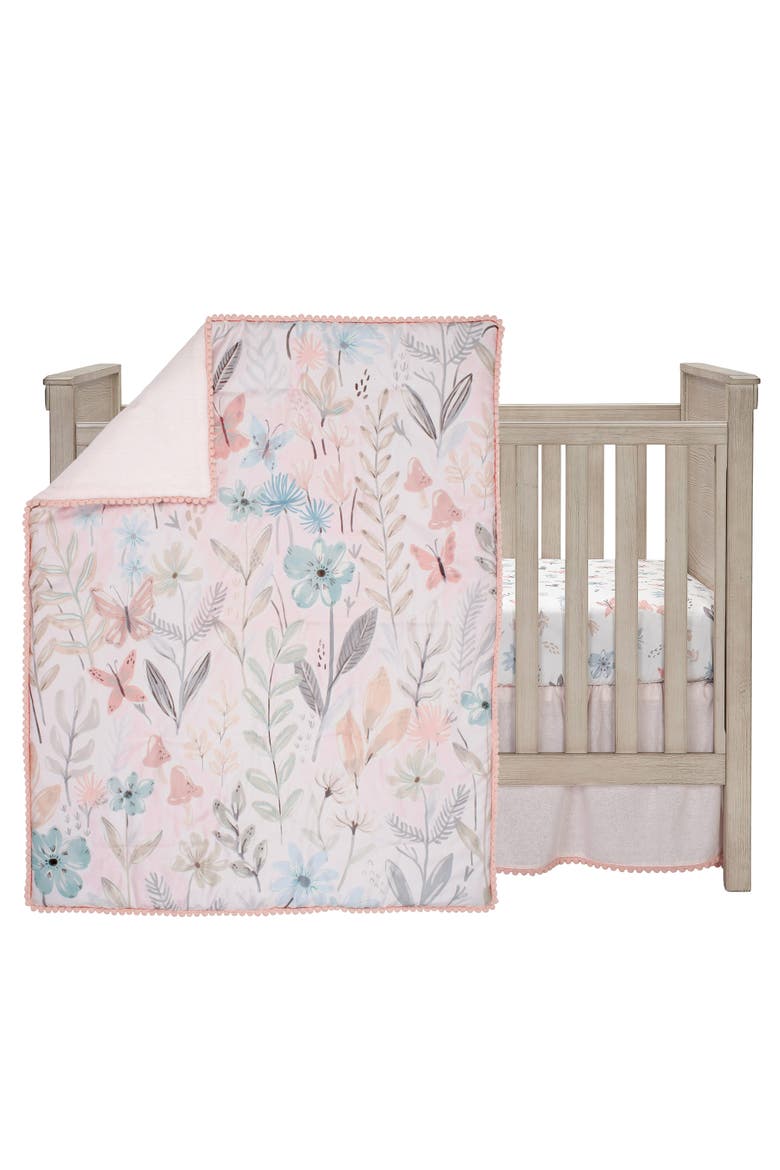 Baby Blooms 3-Piece Floral/Butterfly Baby Crib Bedding Set, Main, color, Pink