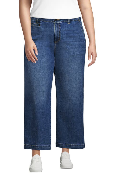 Plus Size Mid Rise Denim Wide Leg Ankle Jeans