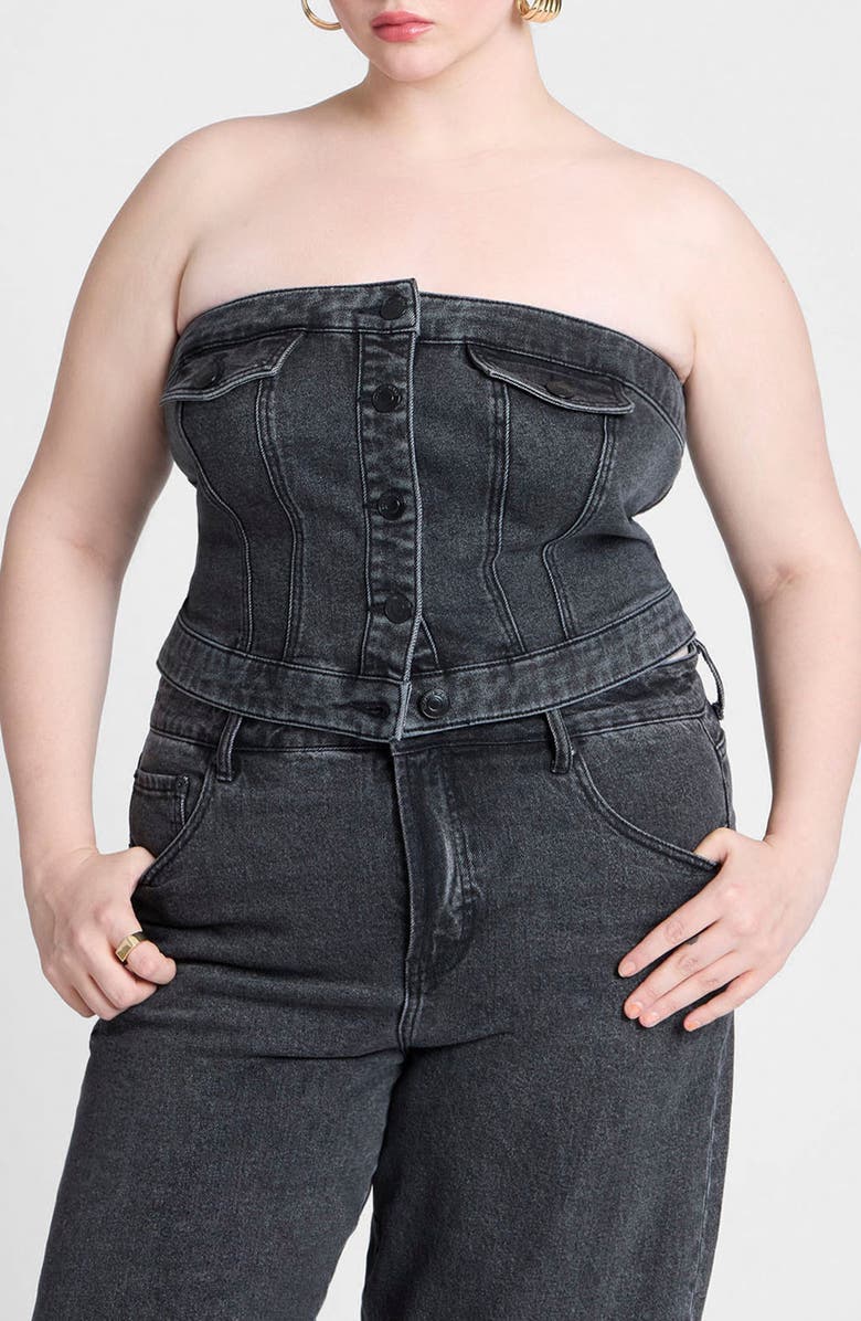 ELOQUII Strapless Denim Top, Main, color,