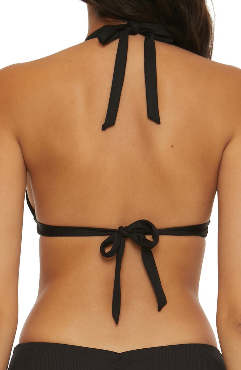 Becca Modern Edge Ribbed Lace-Up Halter Bikini Top, Alternate, color,