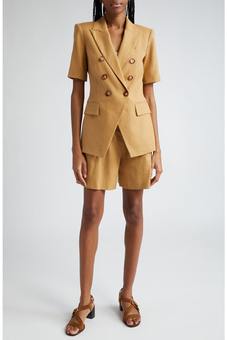 Noemi High Waist Linen Blend Shorts, Alternate, color, DESERT KHAKI