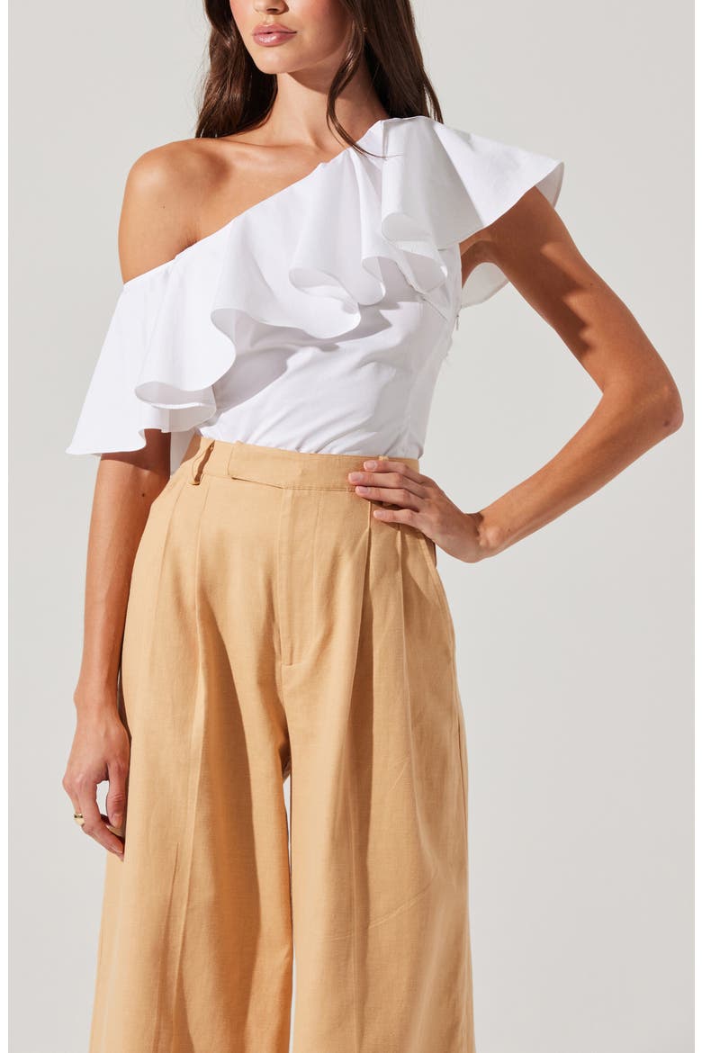Felixia Ruffle Detail One-Shoulder Cotton Top, Alternate, color, WHITE
