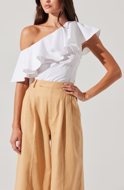 Astr The Label Felixia Ruffle Detail One-shoulder Cotton Top