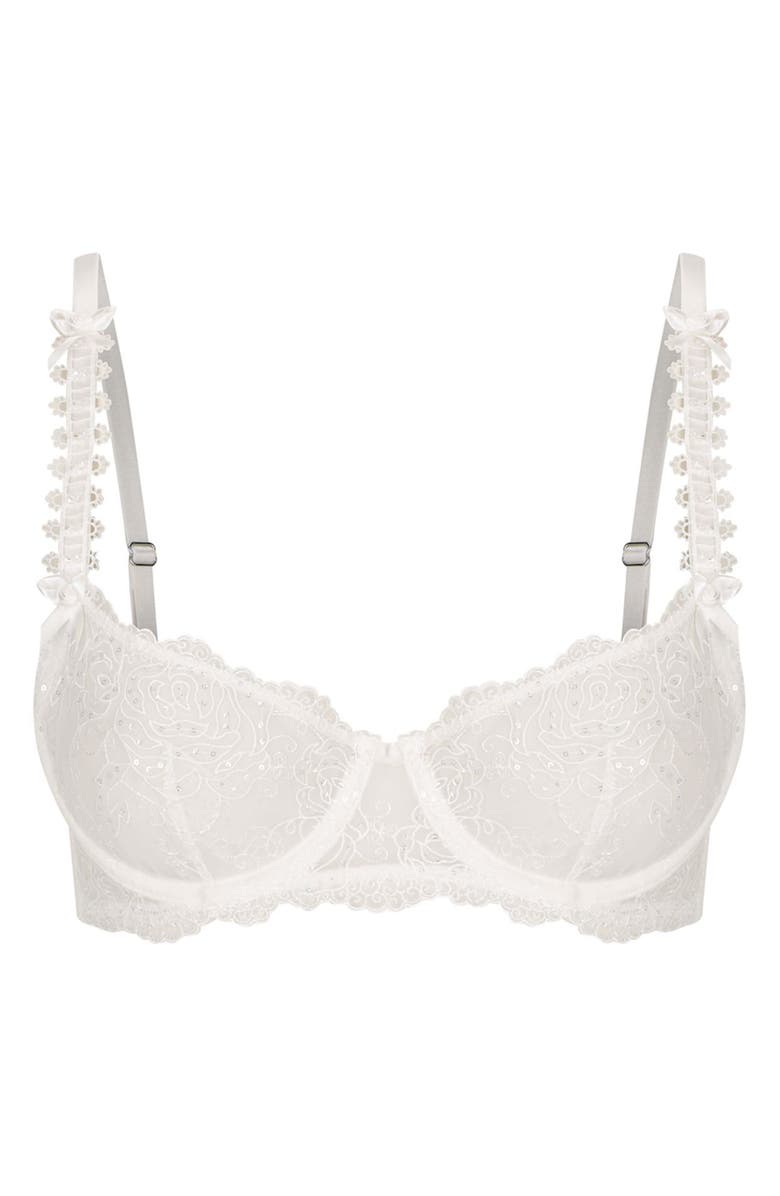 Kat The Label Delilah Sequin Underwire Balconette Bra, Alternate, color, White