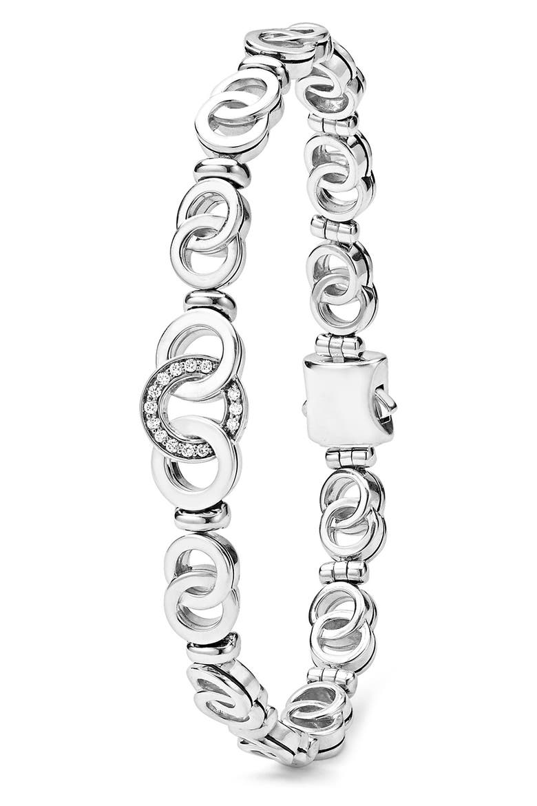 Signature Caviar Interlocking Diamond Taper Link Bracelet, Alternate, color, SILVER