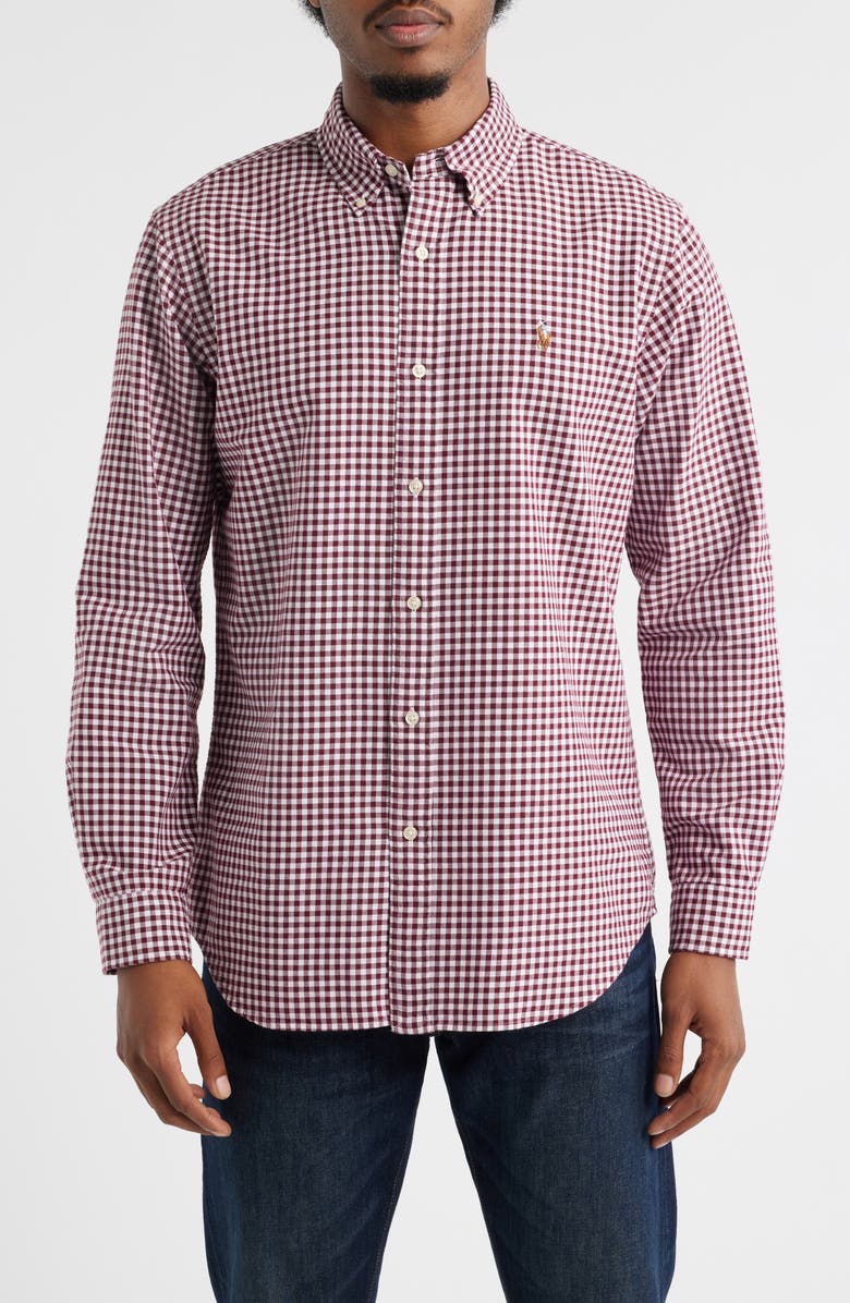 Polo Ralph Lauren Gingham Button-Down Oxford Shirt, Main, color, Wine/ White