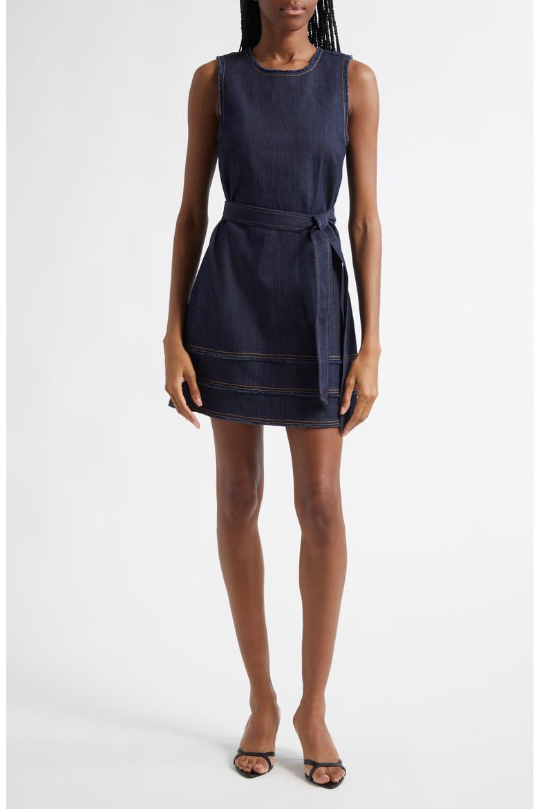 Mindie Sleeveless Tie Waist Denim Minidress, Main, color, INDIGO