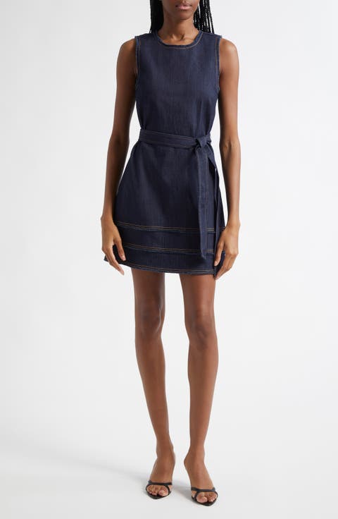 Mindie Sleeveless Tie Waist Denim Minidress
