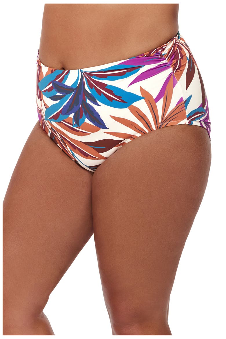 Plantopia Plus Size Shirred High Waist Swim Bottom, Alternate, color, Multi
