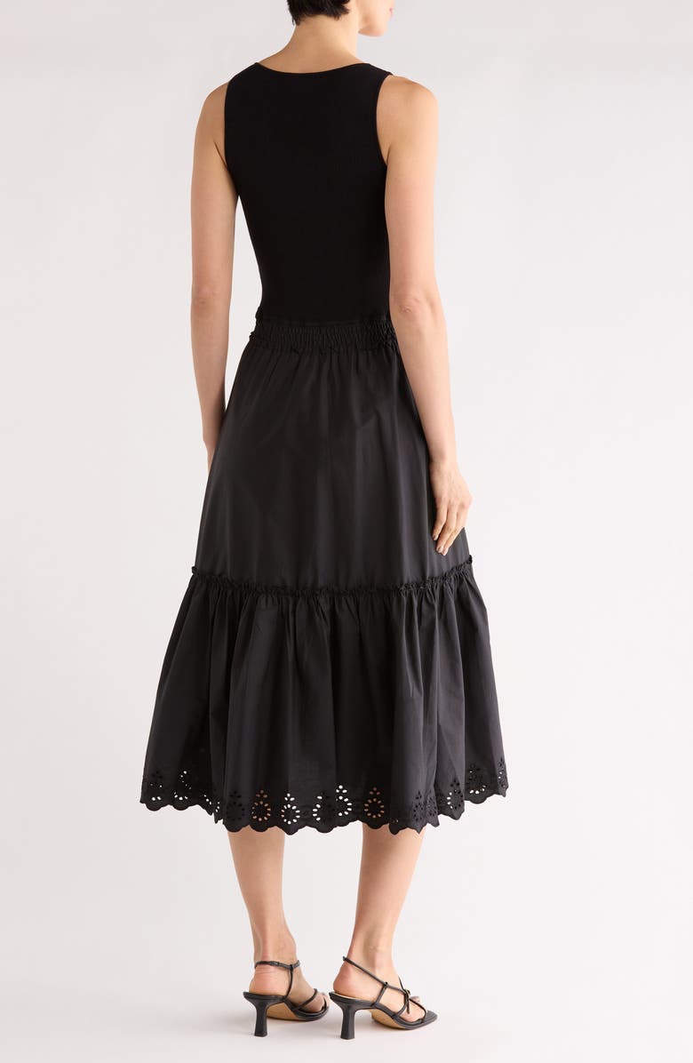 T Tahari V-Neck Sleeveless Mixed Media Dress, Alternate, color, Black