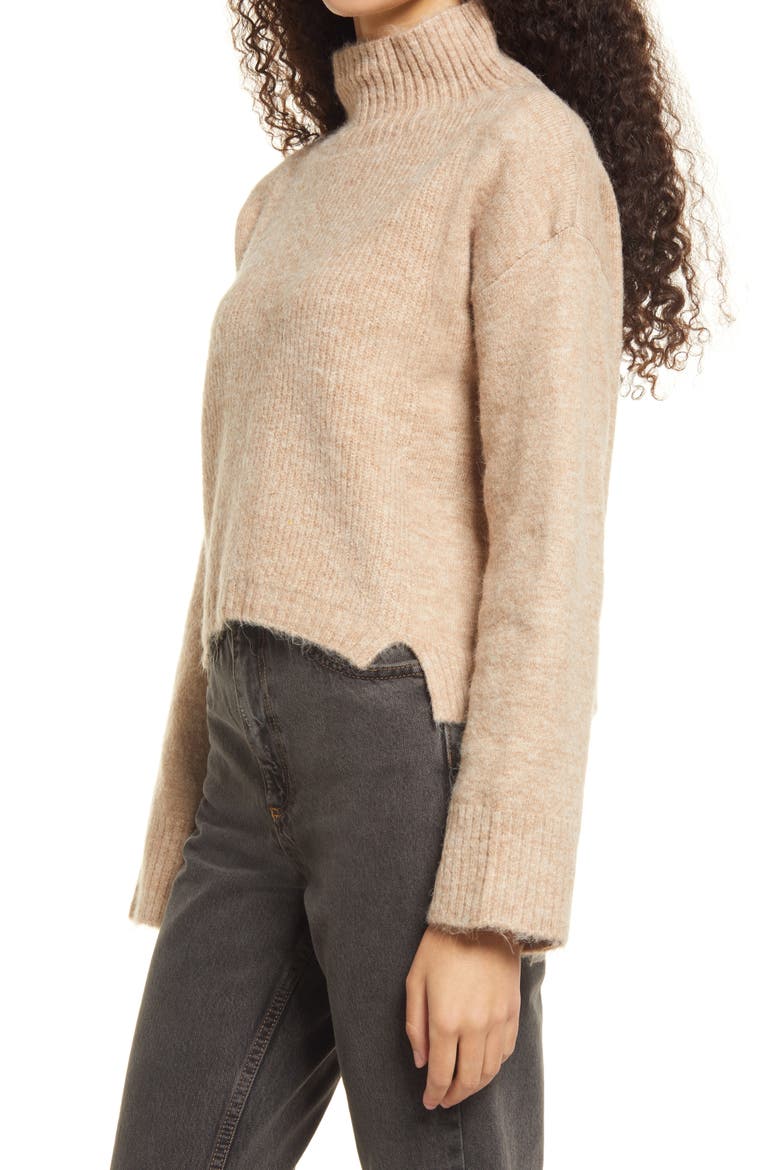 Mock Neck Crop Sweater, Alternate, color, STONE