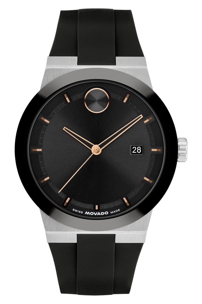 Bold Fusion Silicone Strap Watch, 42mm, Main, color, BLACK DIAL