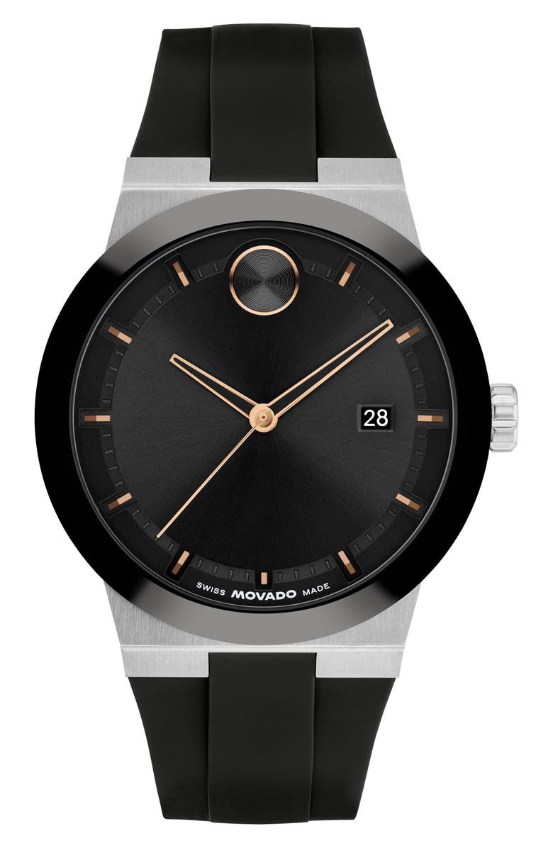 Movado Bold Fusion Silicone Strap Watch, 42mm, Main, color, Black Dial