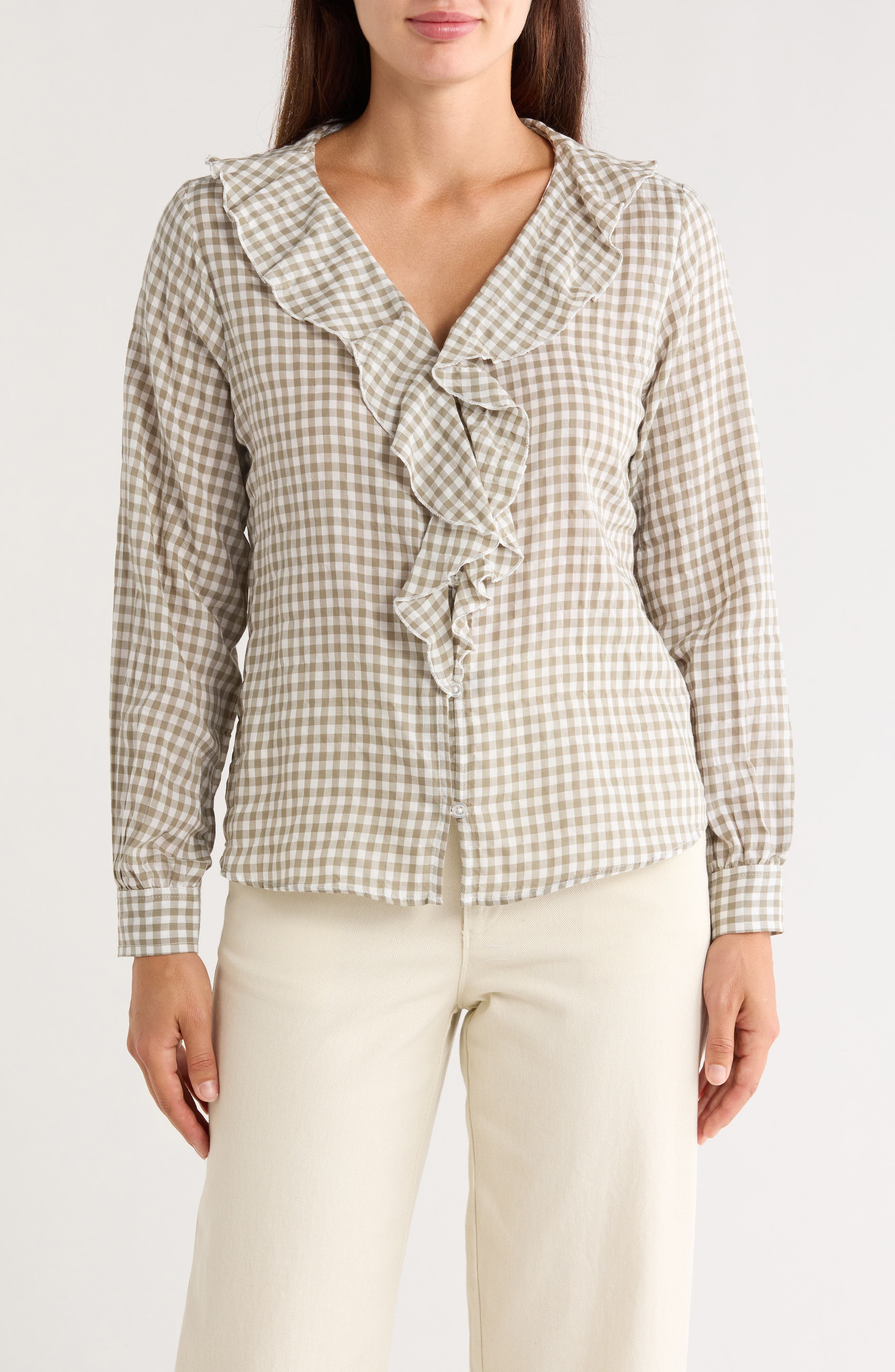 Plaid Ruffled Woven Top