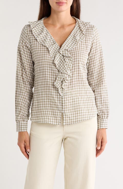 Plaid Ruffled Woven Top