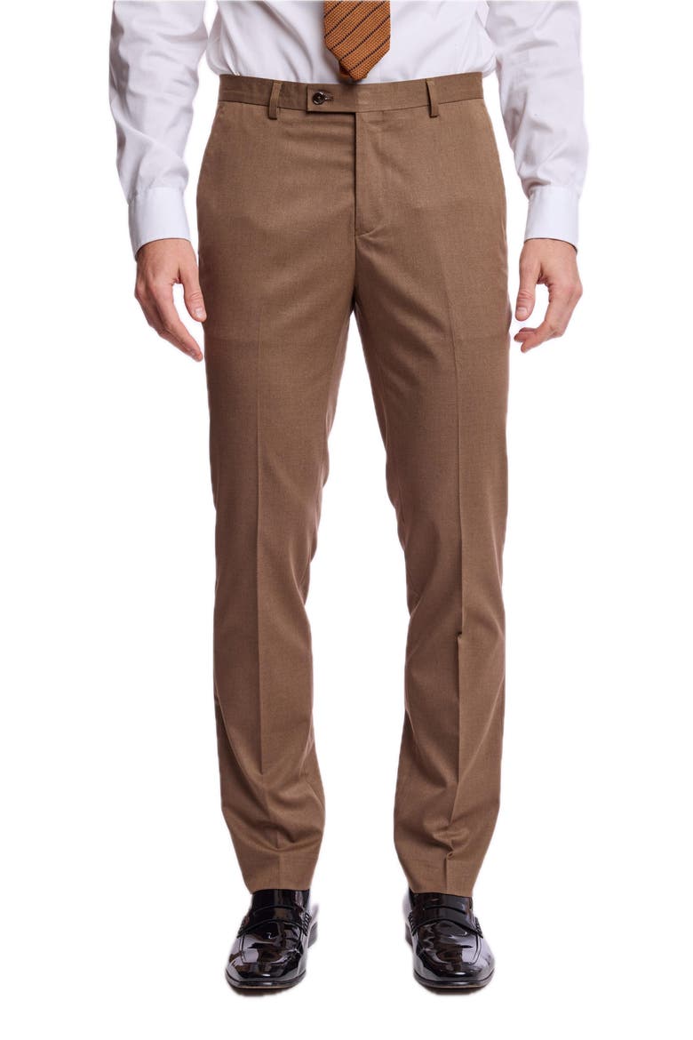 Downing Slim Fit Flat Front Dress Pants, Main, color, DARK CAMEL