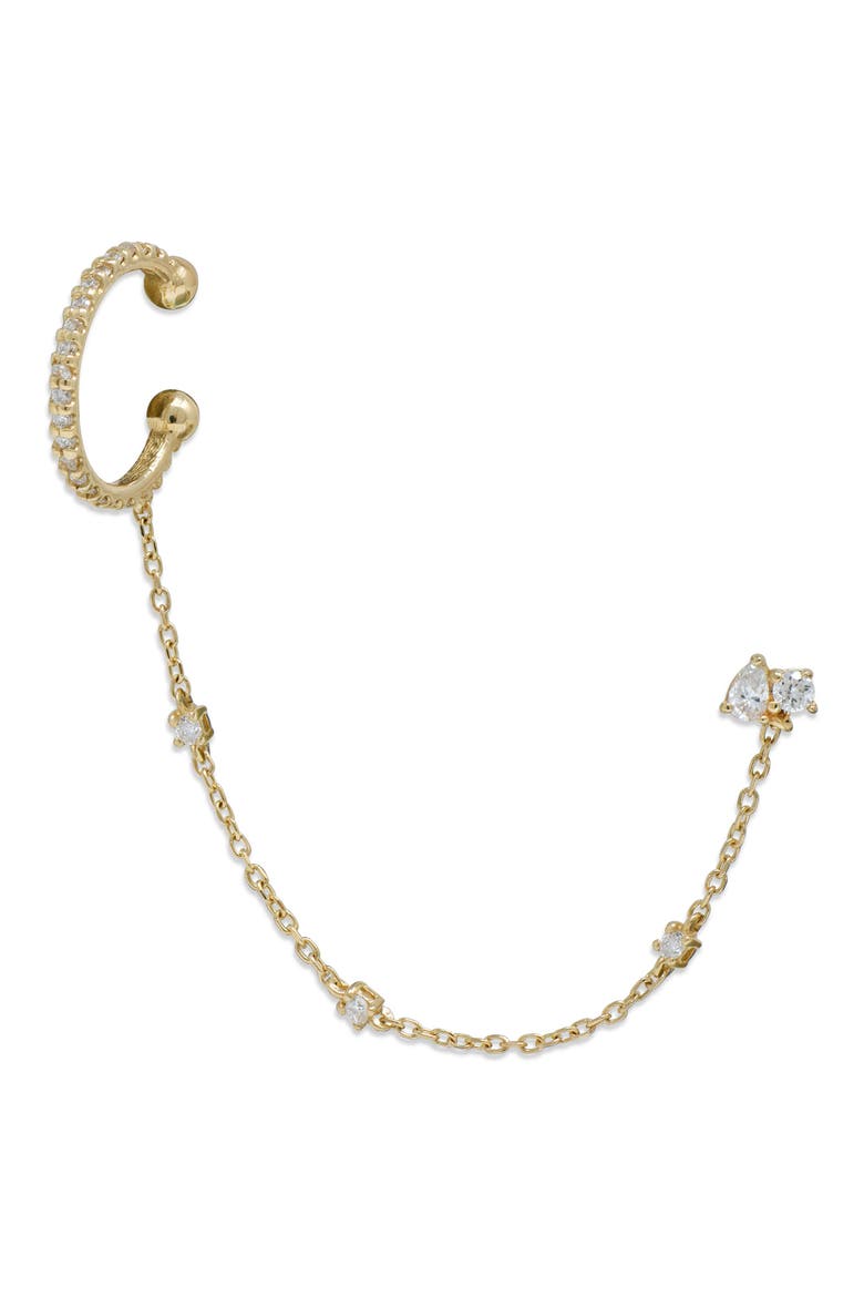Cléo Mini Jumelle Lab Grown Diamond Stud & Cuff Earring, Main, color, 14K YELLOW GOLD/ DIAMOND