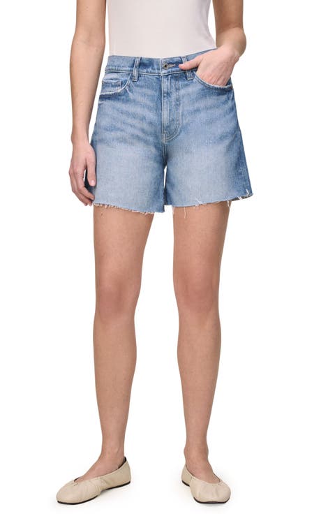 VVI Raw Hem High Waist Relaxed Fit Denim Shorts (Glow)