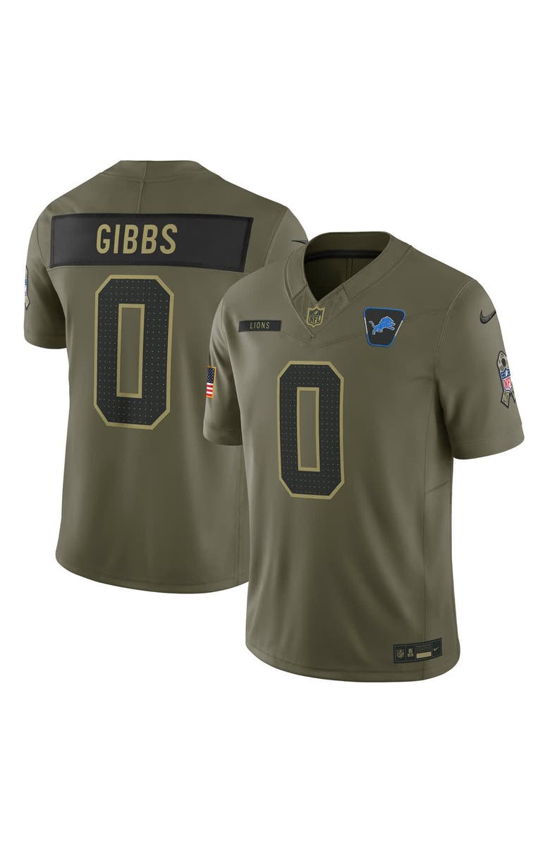 Nike Men's Nike Jahmyr Gibbs Olive Detroit Lions 2025 Salute to Service Limited Jersey, Main, color, Olive