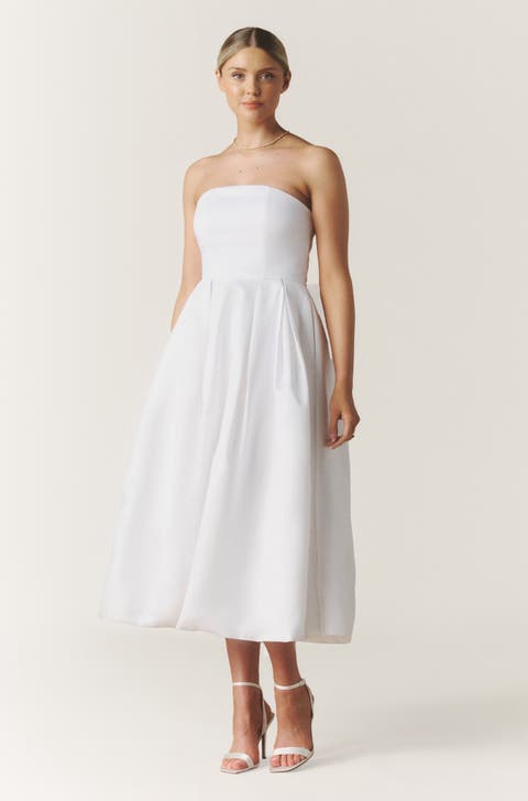 Bandeau Bow Back Pleated Midi Dress