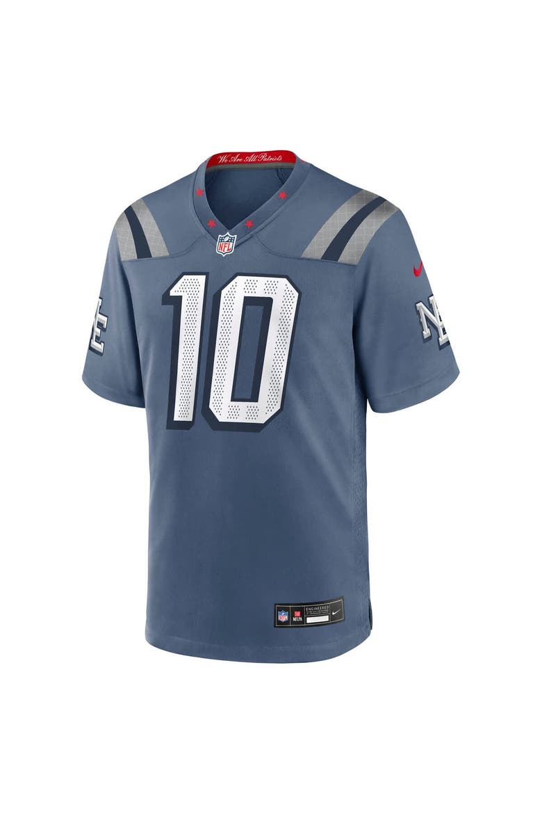 Men's Nike Drake Maye Storm Blue New England Patriots 2025 Rivalries Collection Game Jersey, Alternate, color, Blue